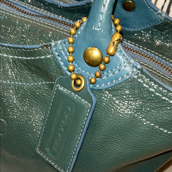 Coach Bleeker Teal Italian Cracked Leather Tote - Picture 7 of 17
